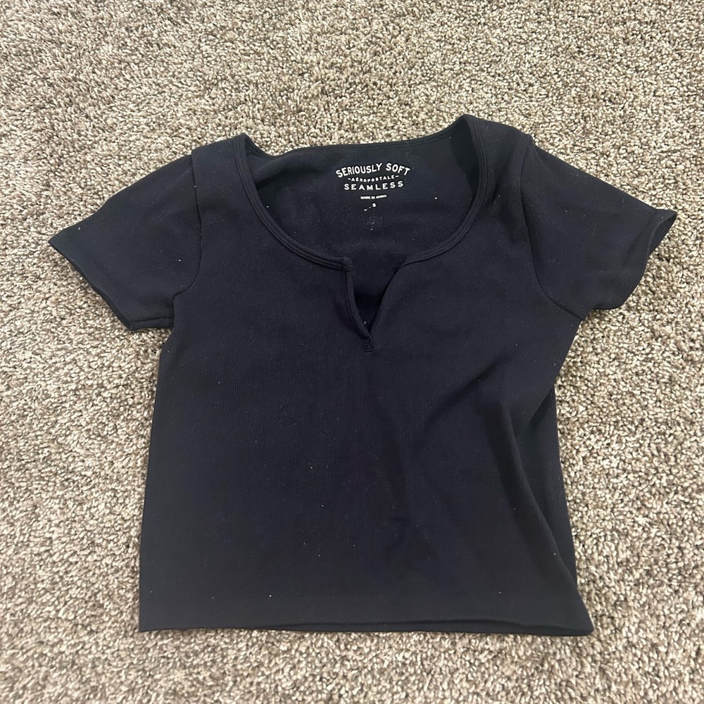 Aeropostale Black Fitted Crop T-Shirt